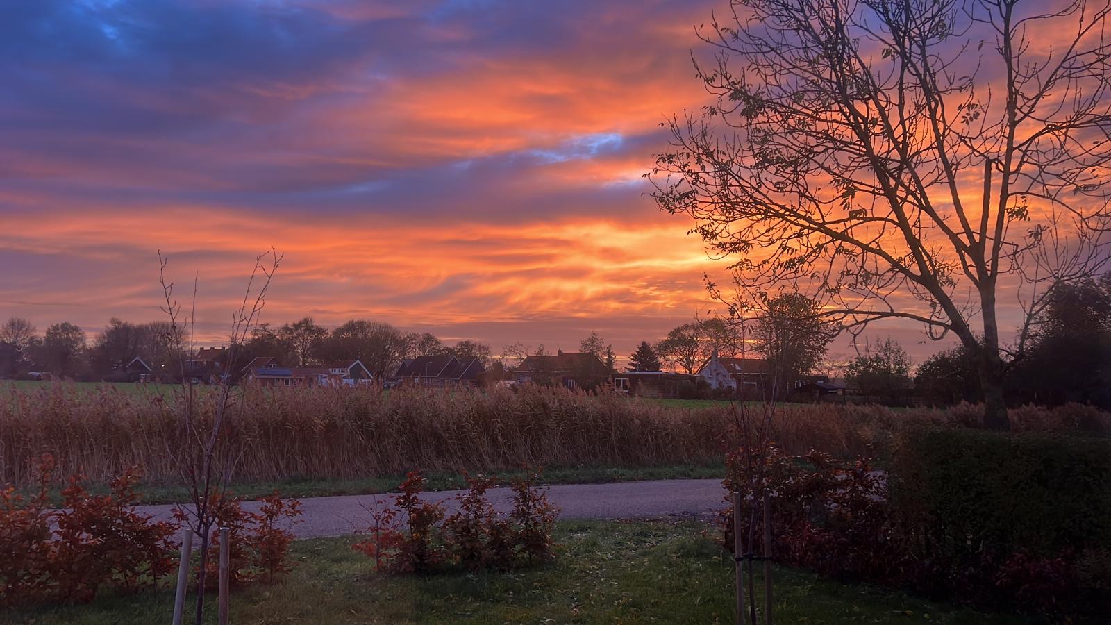 Avondlucht boven het landje in Lewedorp